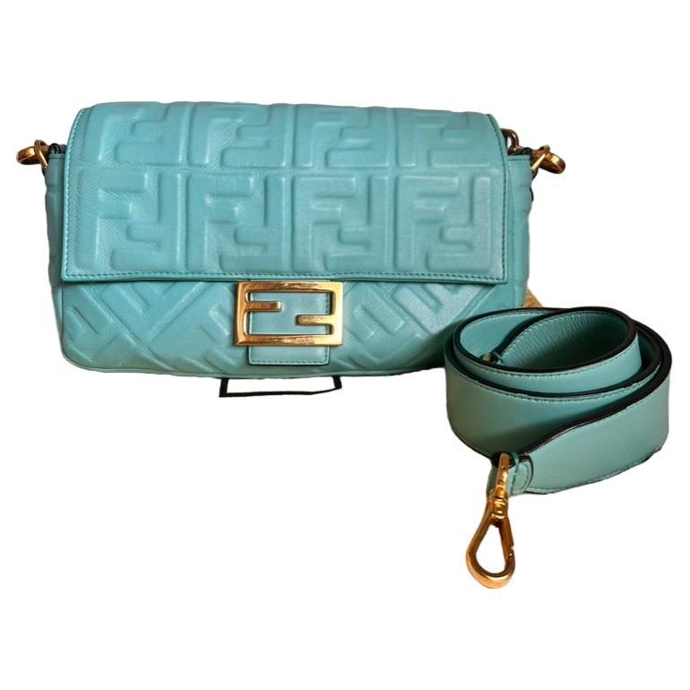  FENDI Baguette Turquoise Leather 3D FF Motif Crossbody bag Regular price  For Sale