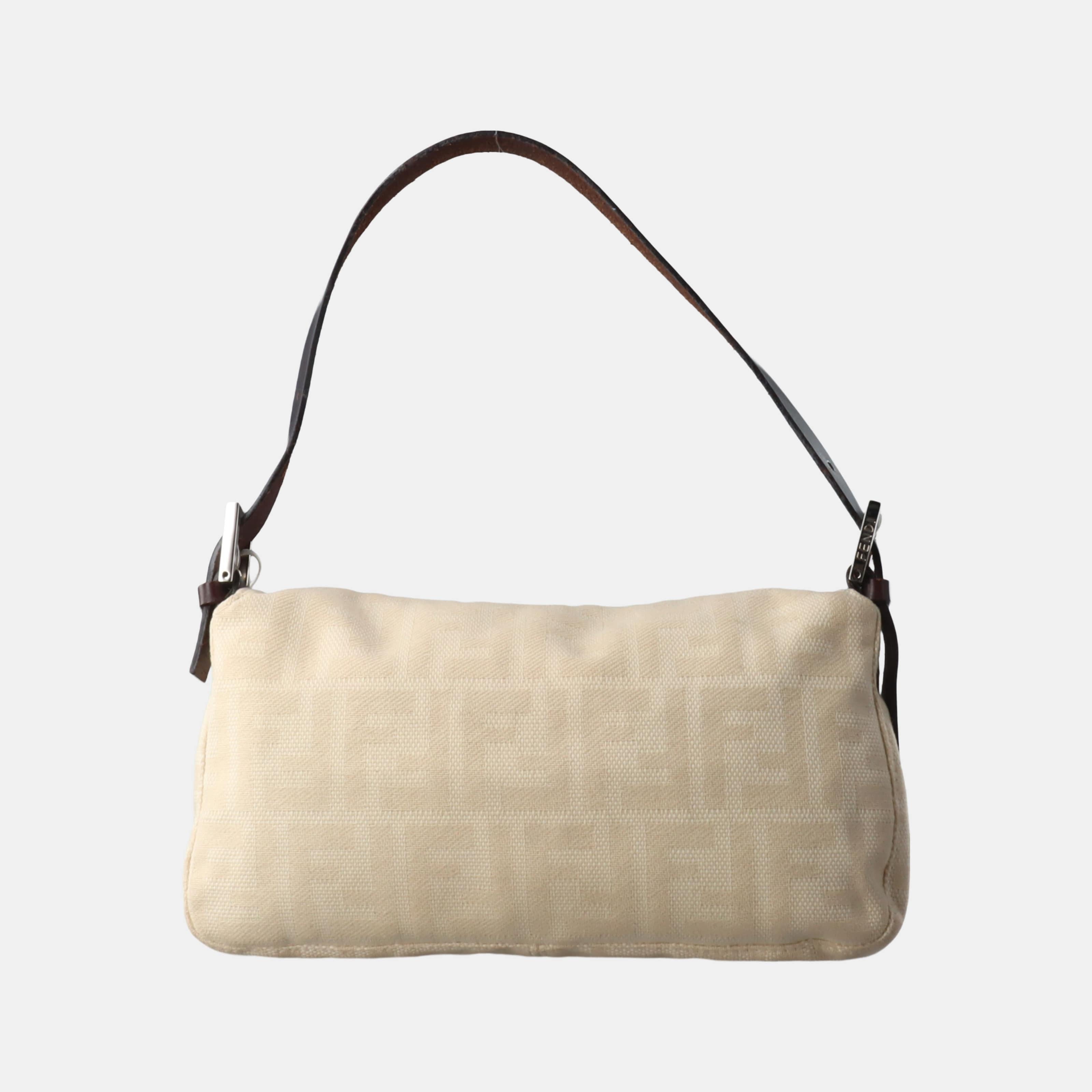 Women's FENDI Baguette Vintage Beige Zucca Print Canvas Shoulder Bag
