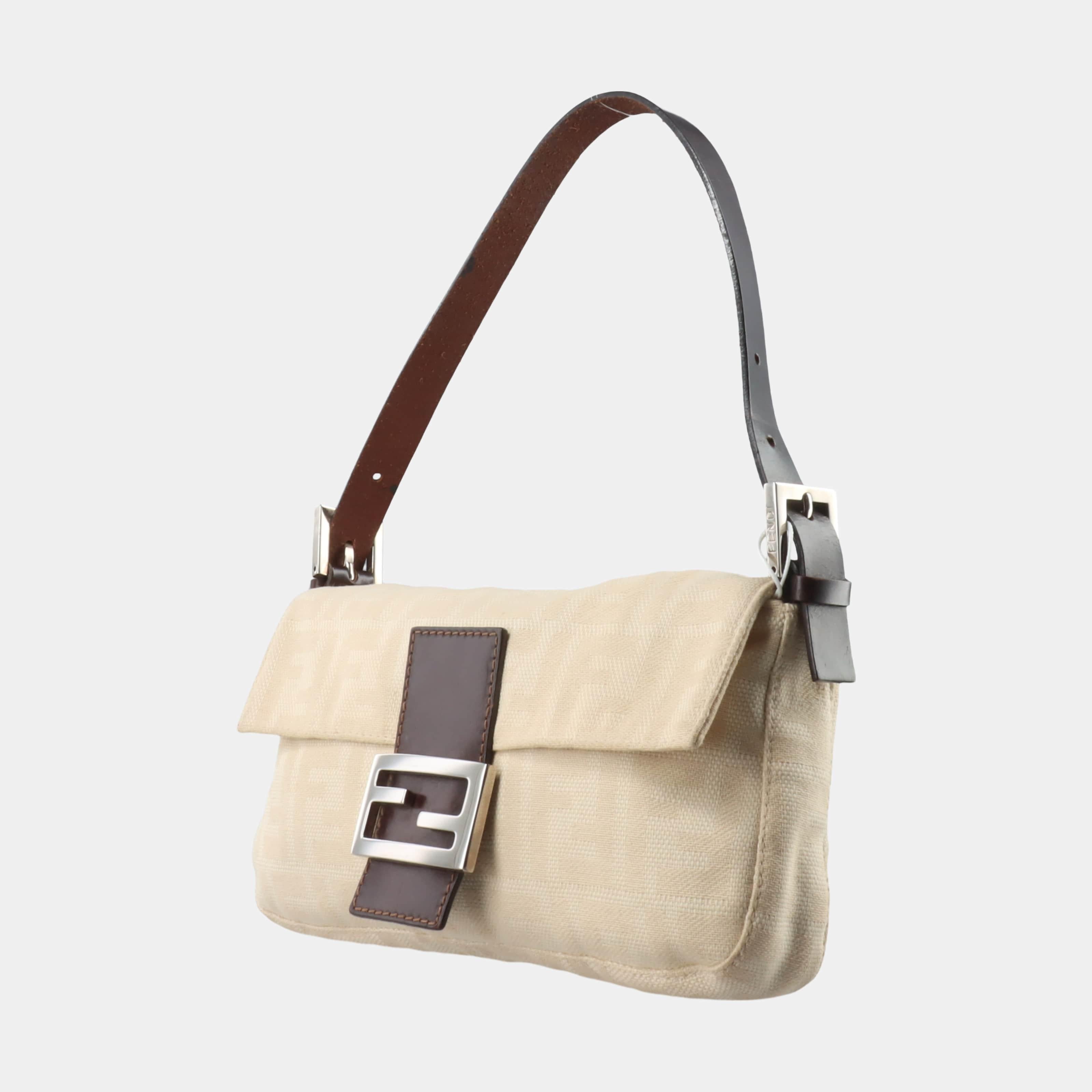 FENDI Baguette Vintage Beige Zucca Print Canvas Shoulder Bag 1
