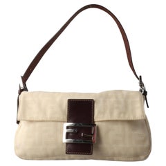 FENDI Baguette Vintage Beige Zucca Print Canvas Shoulder Bag