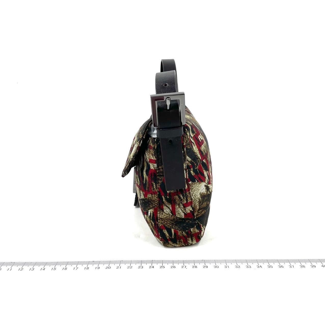 Black FENDI Baguette Vintage Bird Printed Multicolor Canvas Shoulder Bag For Sale
