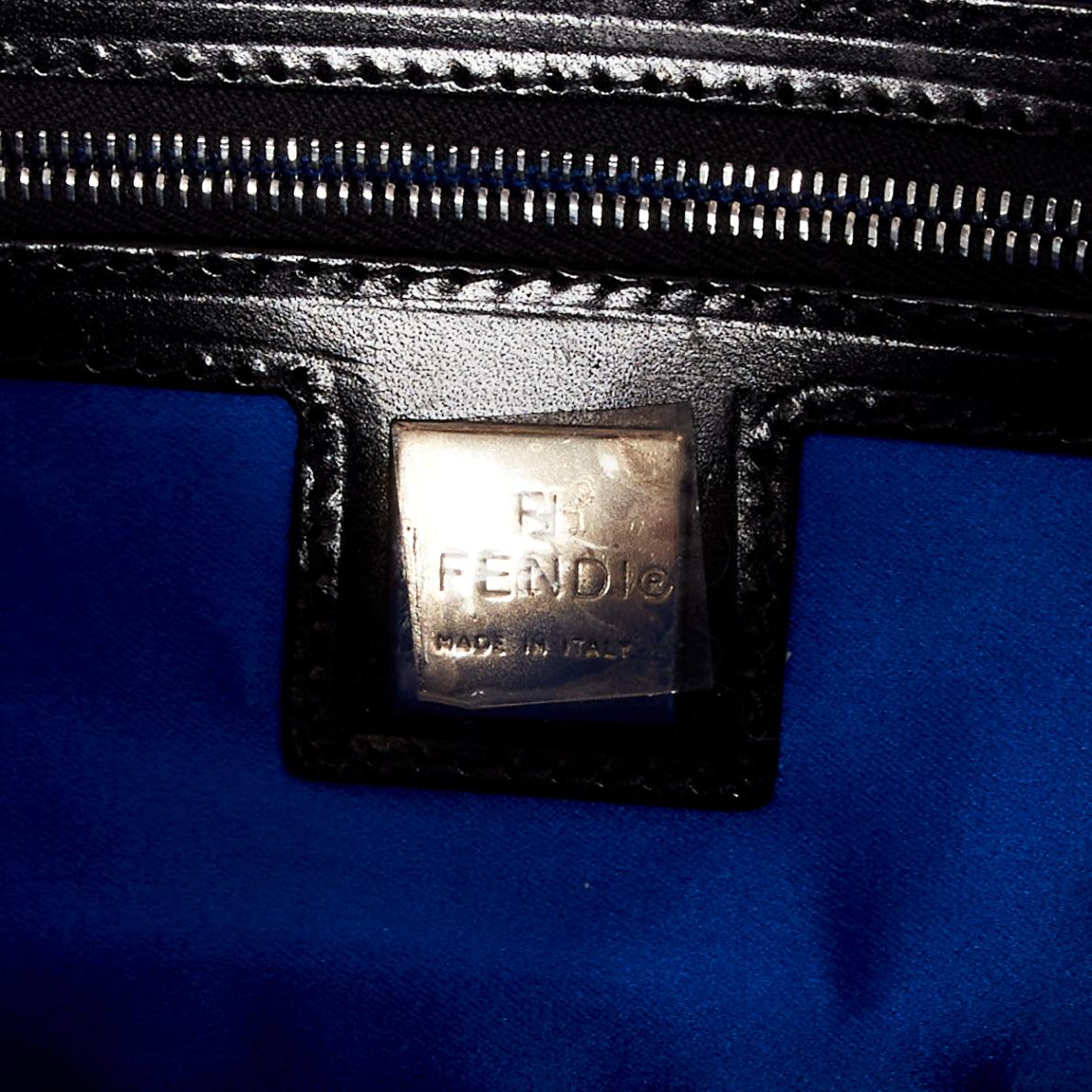 FENDI Baguette Vintage black beaded FF leather buckle blue satin shoulder bag 6