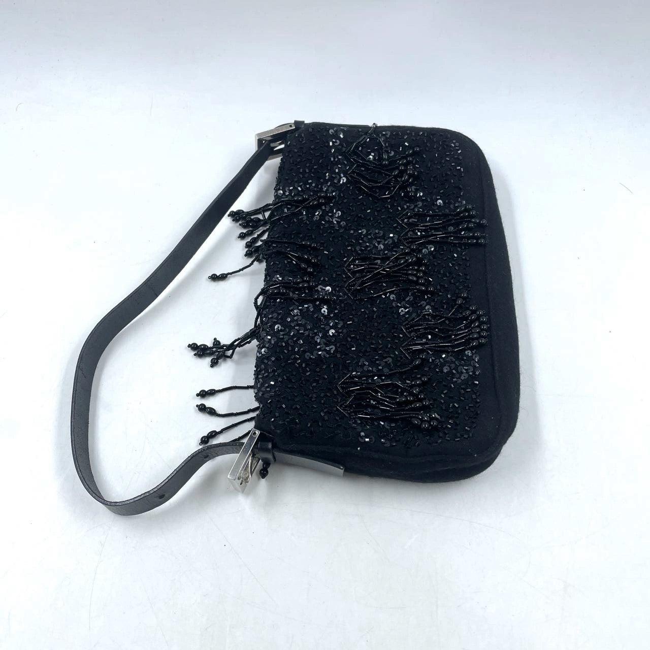Bolso bandolera Fendi Baguette Vintage negro con cuentas en negro 5