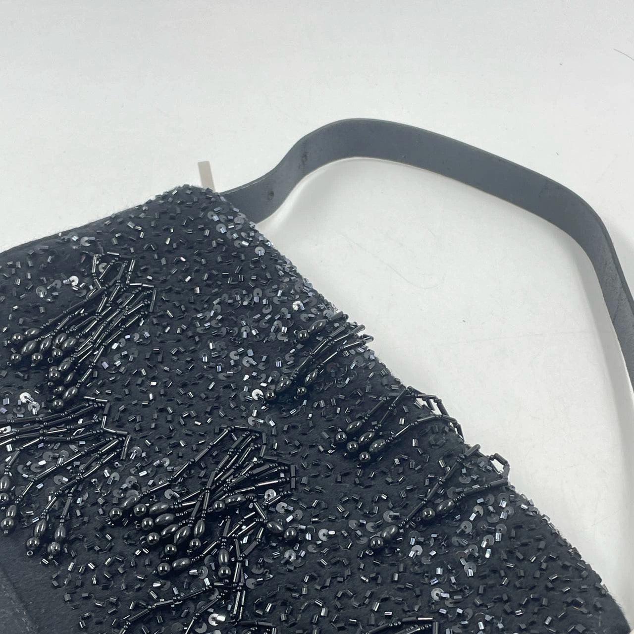 Fendi Baguette Vintage Black Beaded Tussle On Black Shoulder Bag 10