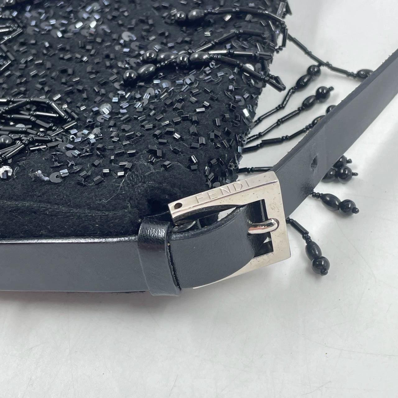 Fendi Baguette Vintage Black Beaded Tussle On Black Shoulder Bag 13