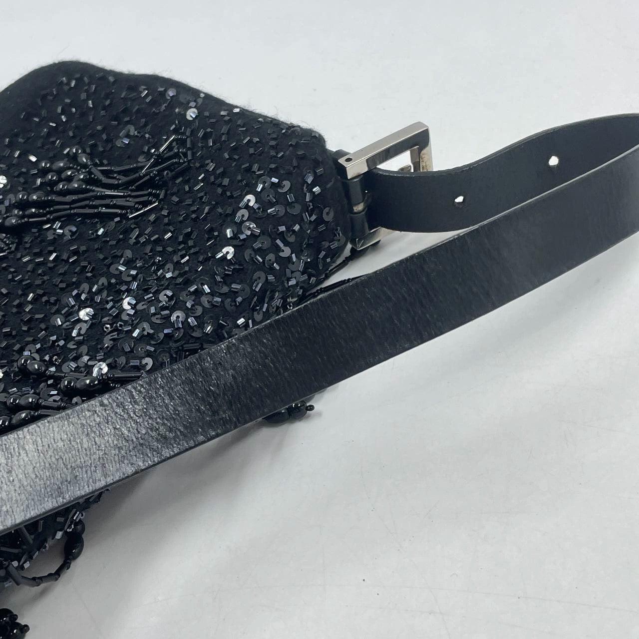 Fendi Baguette Vintage Black Beaded Tussle On Black Shoulder Bag 14