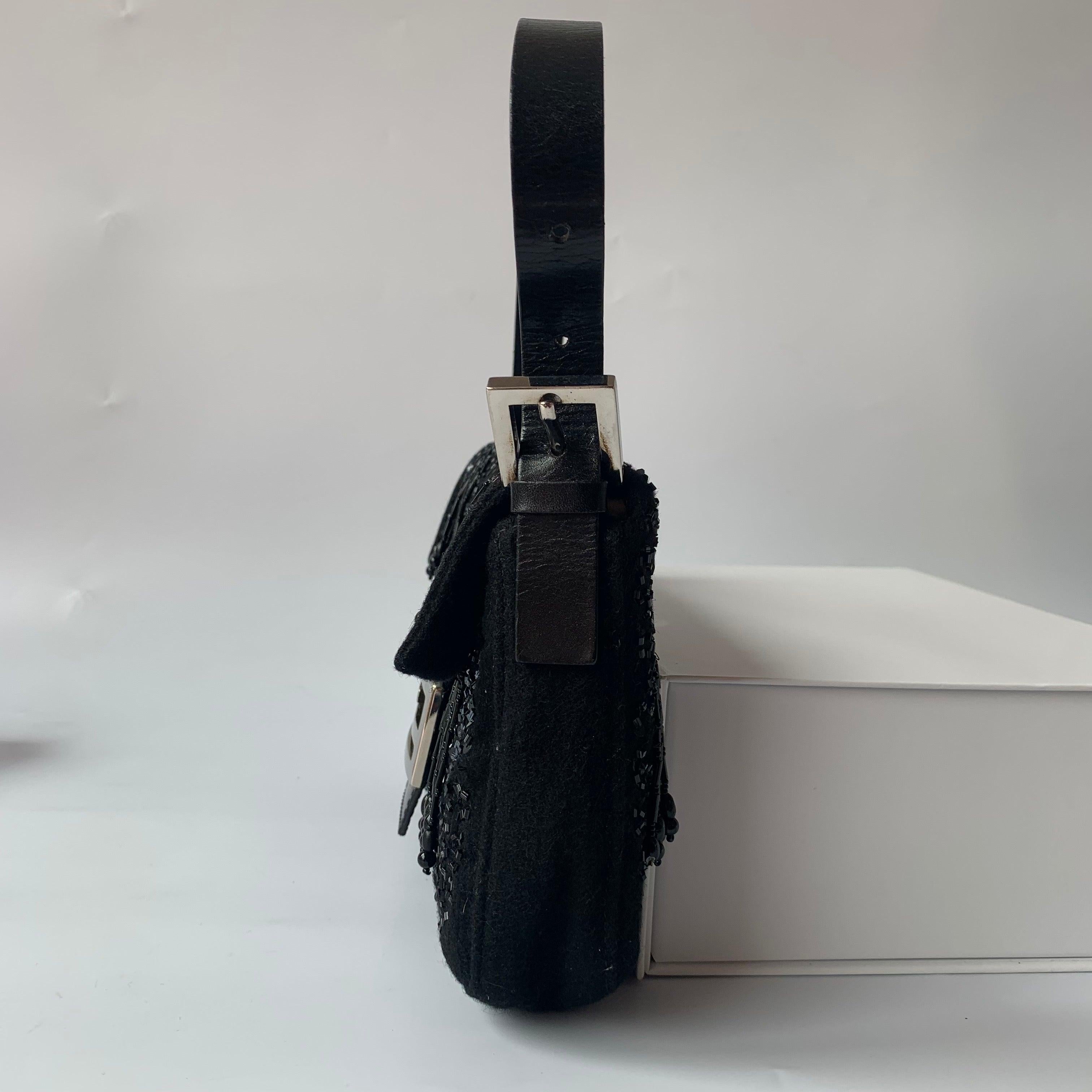 Fendi Baguette Vintage Black Beaded Tussle On Black Shoulder Bag 2