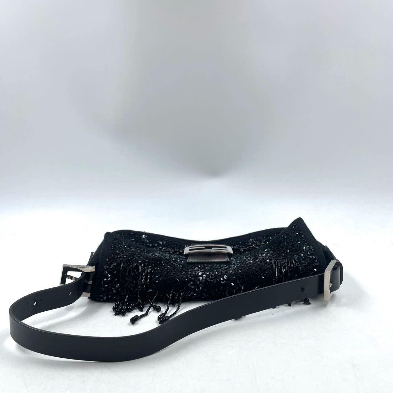 Bolso bandolera Fendi Baguette Vintage negro con cuentas en negro 4