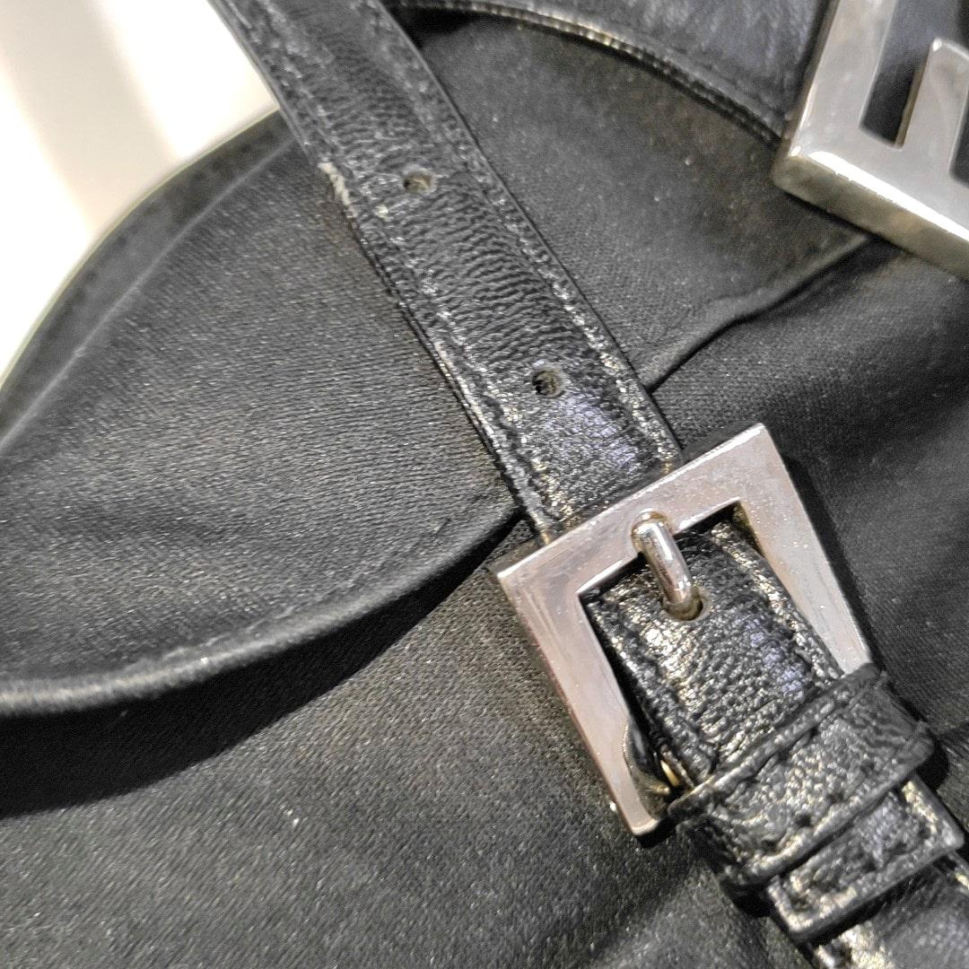 FENDI Baguette Vintage Black Cloth Silver Hardware Double Strap 14