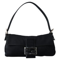 FENDI Baguette Vintage Black Cloth Silver Hardware