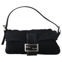 FENDI Baguette Vintage Black Cloth Silver Hardware