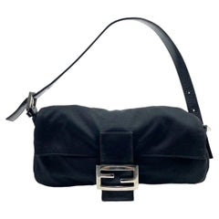 FENDI Baguette Vintage Black Cloth Silver Hardware