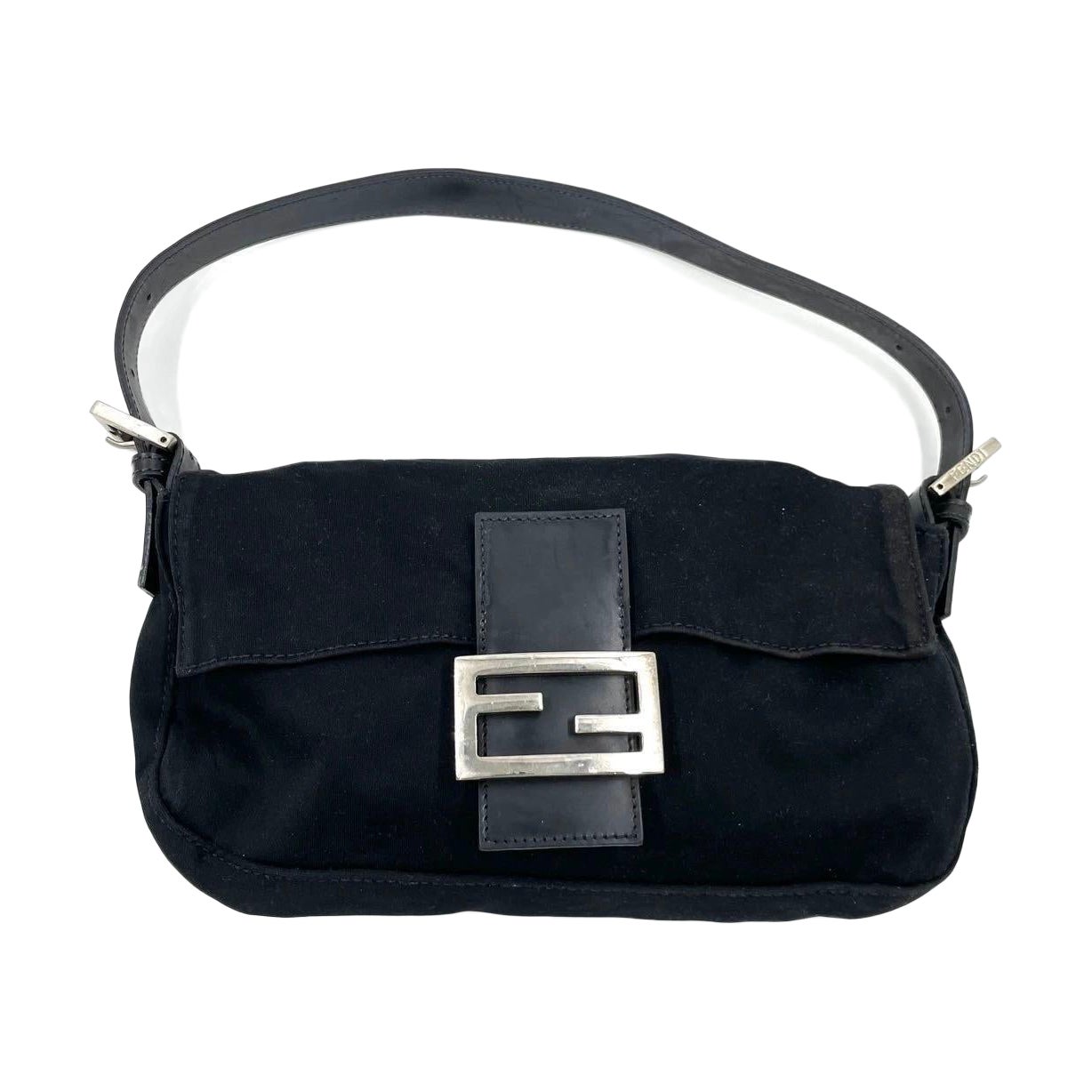 FENDI Baguette Vintage Black Cloth Silver Hardware