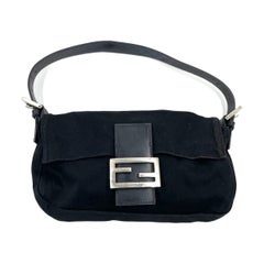 FENDI Baguette Vintage Black Cloth Silver Hardware