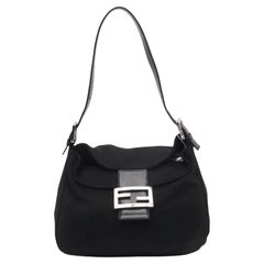 FENDI Baguette Vintage Black Cloth Silver Hardware