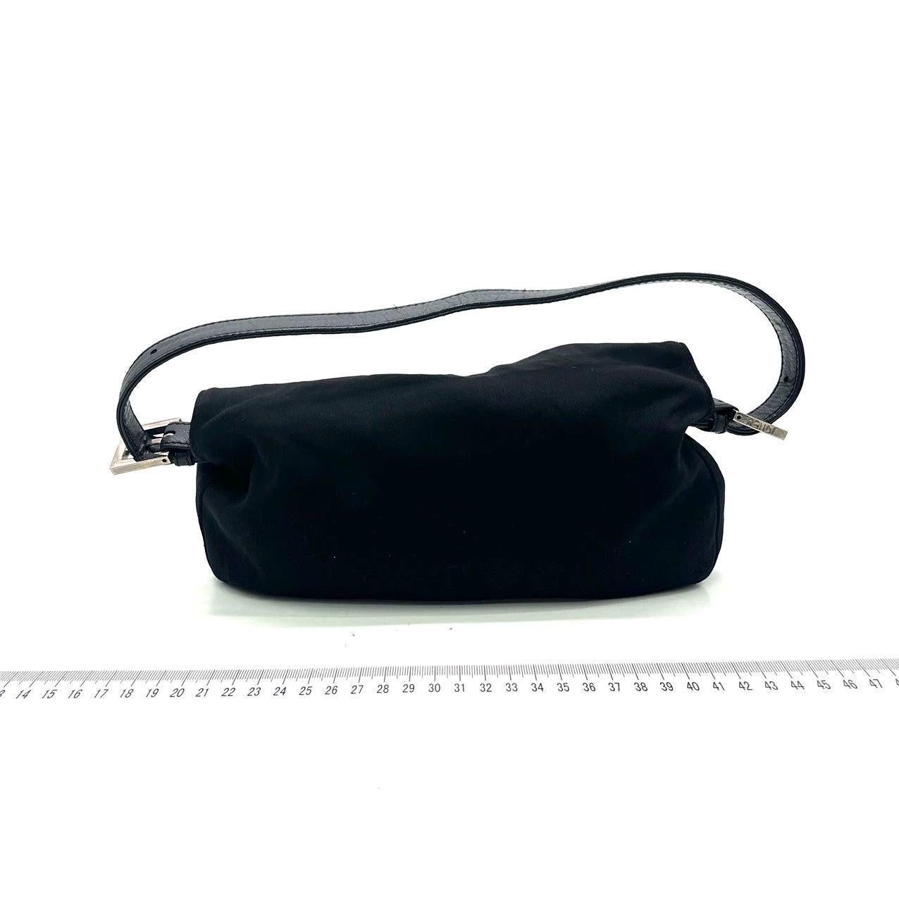 FENDI Baguette Vintage Black Cloth Silver Hardware Shoulder Bag 6