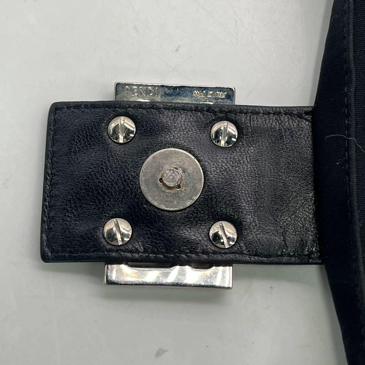FENDI Baguette Vintage Black Cloth Silver Hardware Shoulder Bag 12