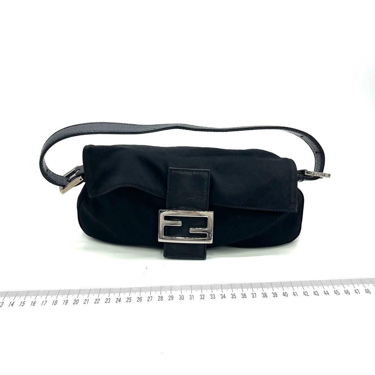 FENDI Baguette Vintage Black Cloth Silver Hardware Shoulder Bag 5