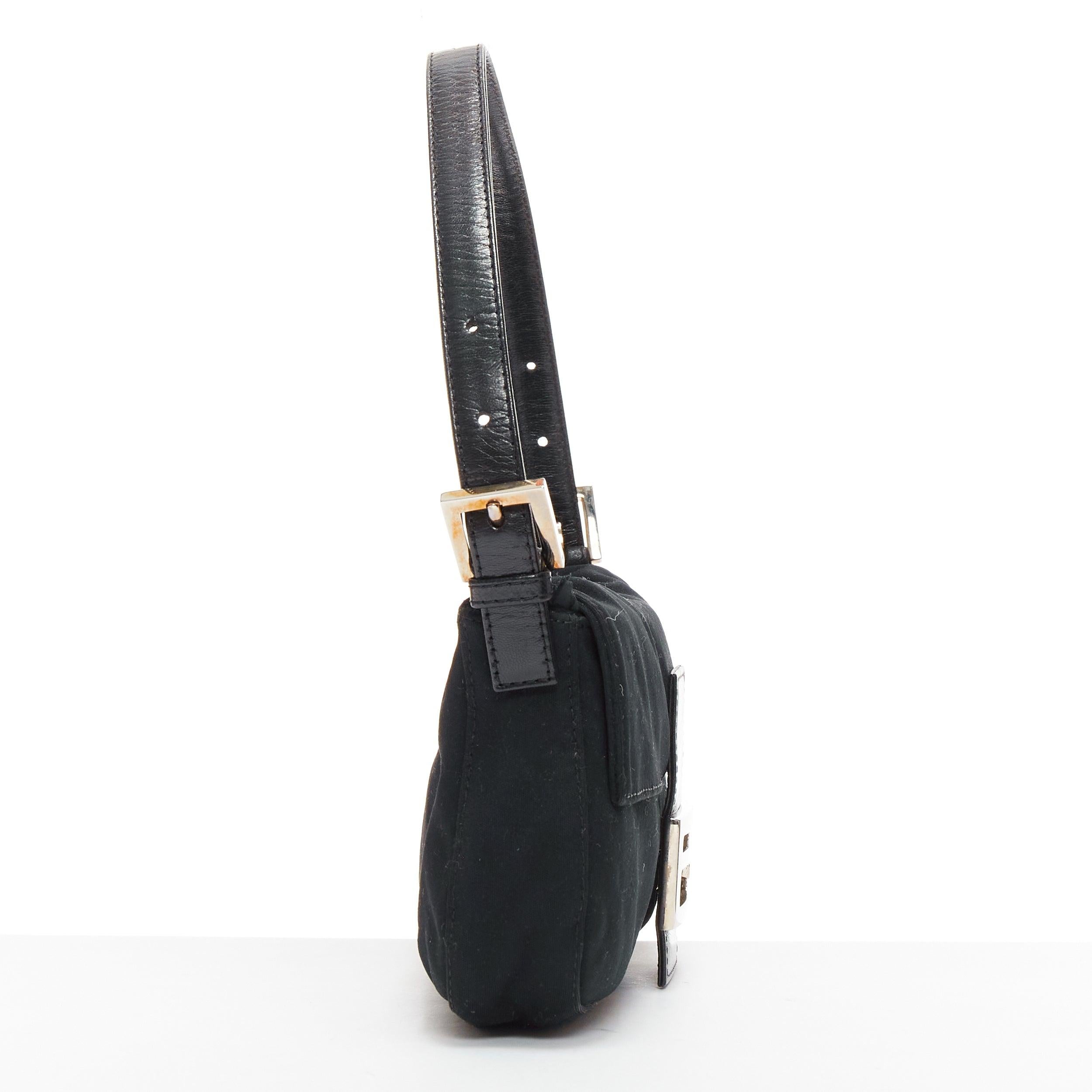 Women's FENDI Baguette Vintage black cotton silver FF logo leather flap shoulder bag For Sale