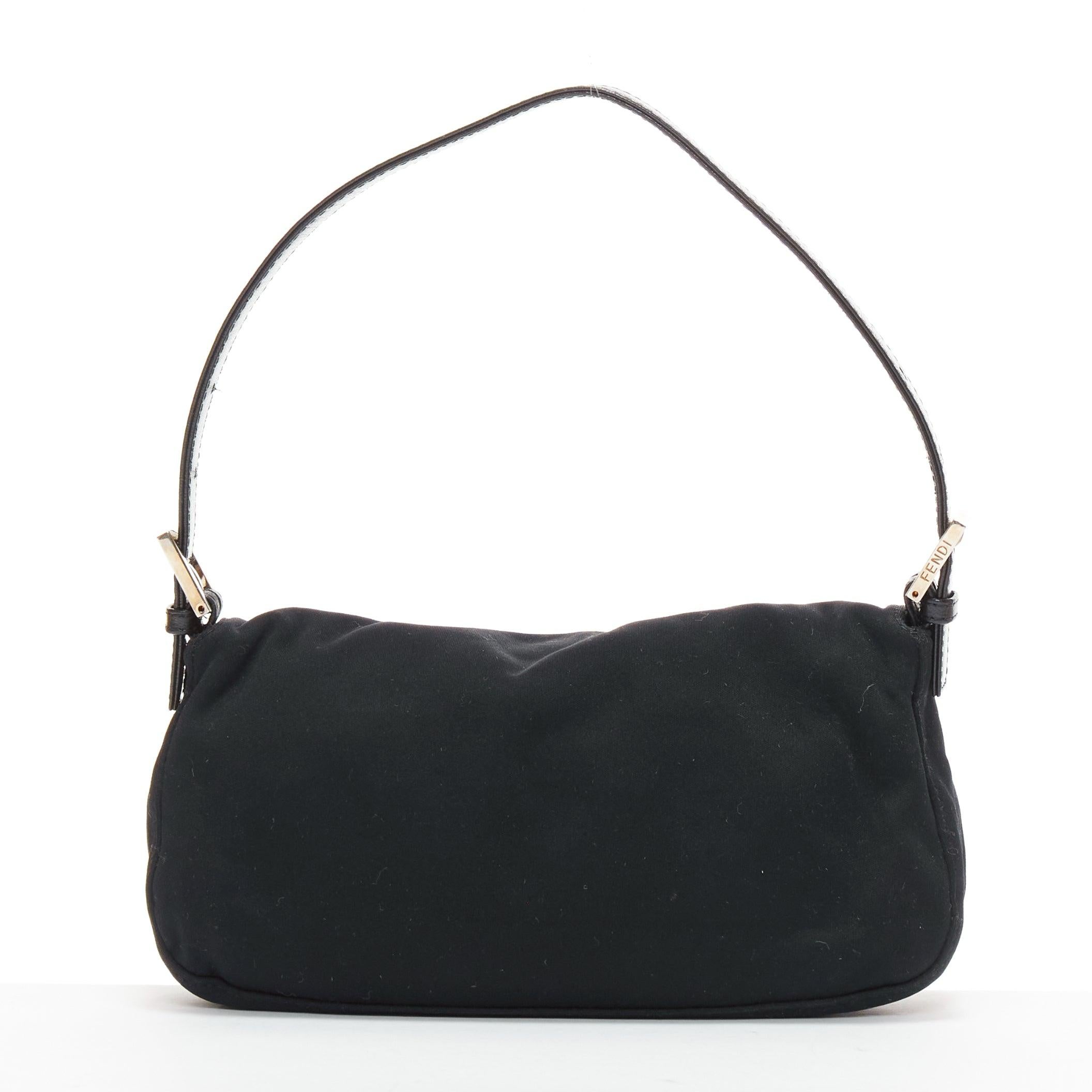 FENDI Baguette Vintage black cotton silver FF logo leather flap shoulder bag For Sale 1