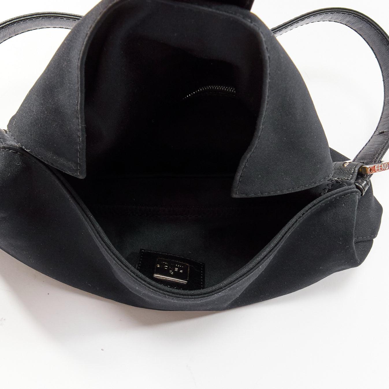 FENDI Baguette Vintage black cotton silver FF logo leather flap shoulder bag 5