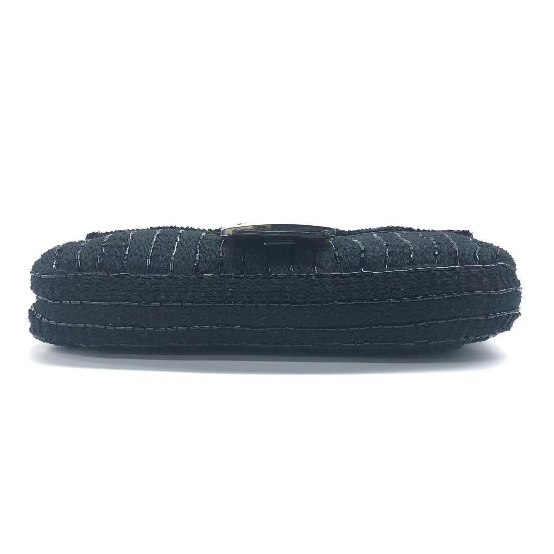 De las mujeres Bolso bandolera Fendi Baguette Vintage negro con cuentas de purpurina y tela de punto en venta