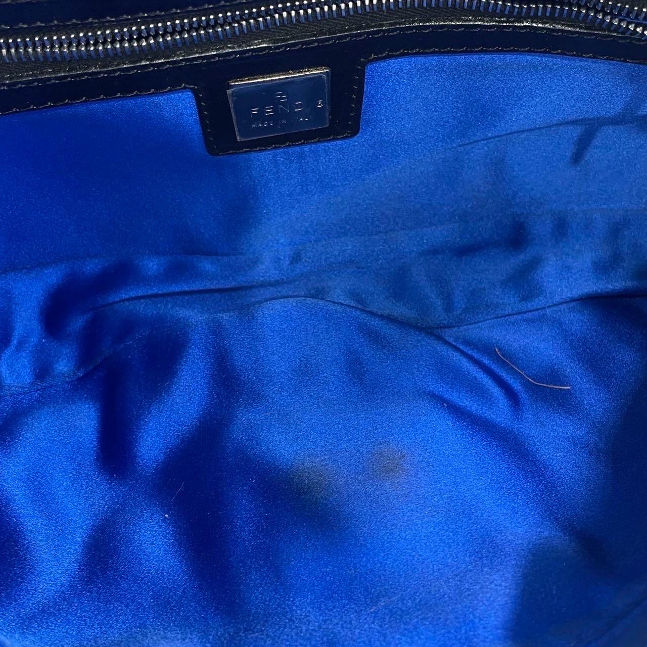 Fendi Baguette Vintage Black Glitter Beads Shoulder Bag Blue Satin Interior For Sale 1