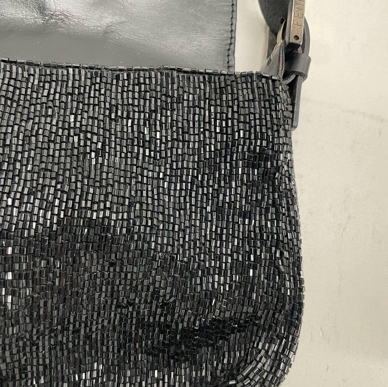 Fendi Baguette Vintage Black Glitter Beads Shoulder Bag For Sale 11