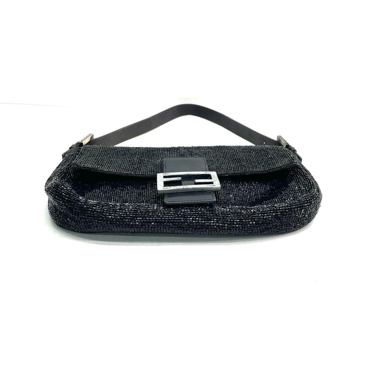 Women's Fendi Baguette Vintage Black Glitter Beads Shoulder Bag For Sale