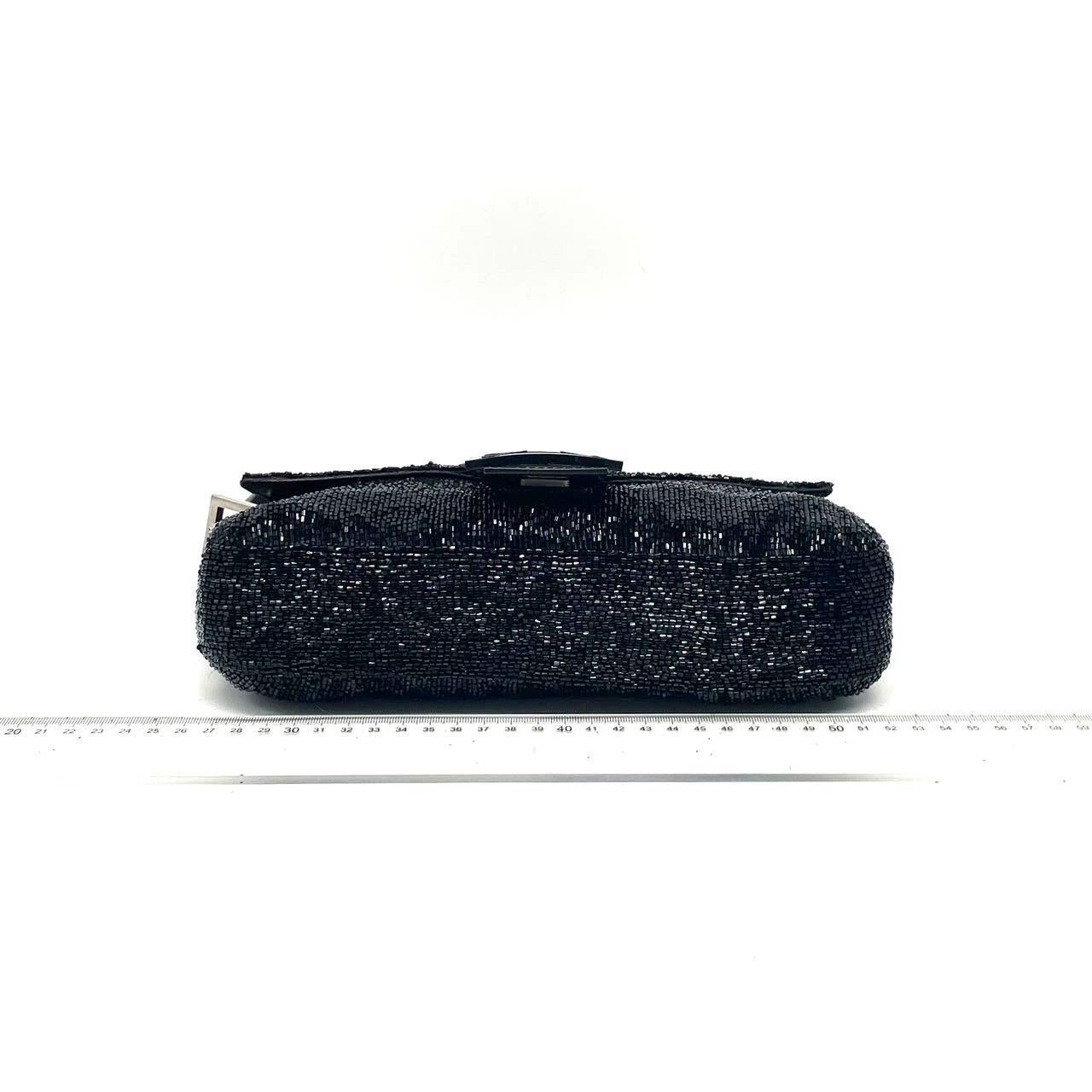 Women's Fendi Baguette Vintage Black Glitter Beads Shoulder Bag