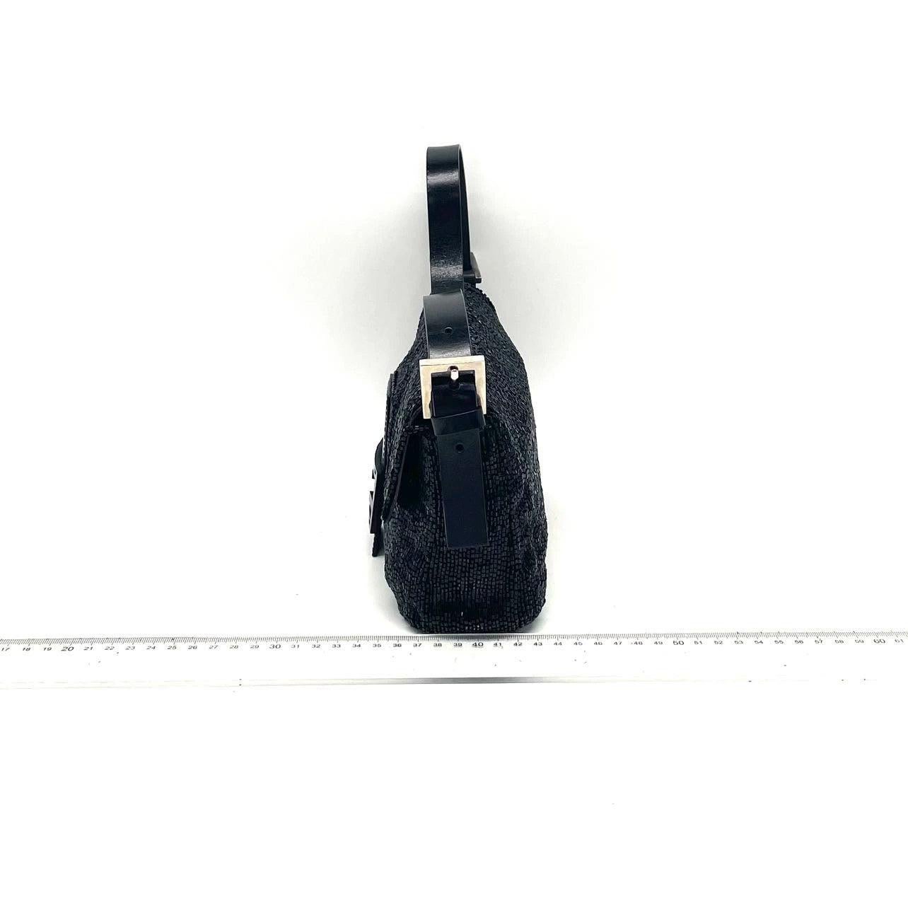 Fendi Baguette Vintage Black Glitter Beads Shoulder Bag 3