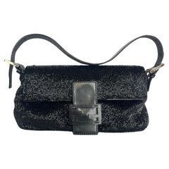Fendi Baguette Vintage Black Glitter Beads Shoulder Bag