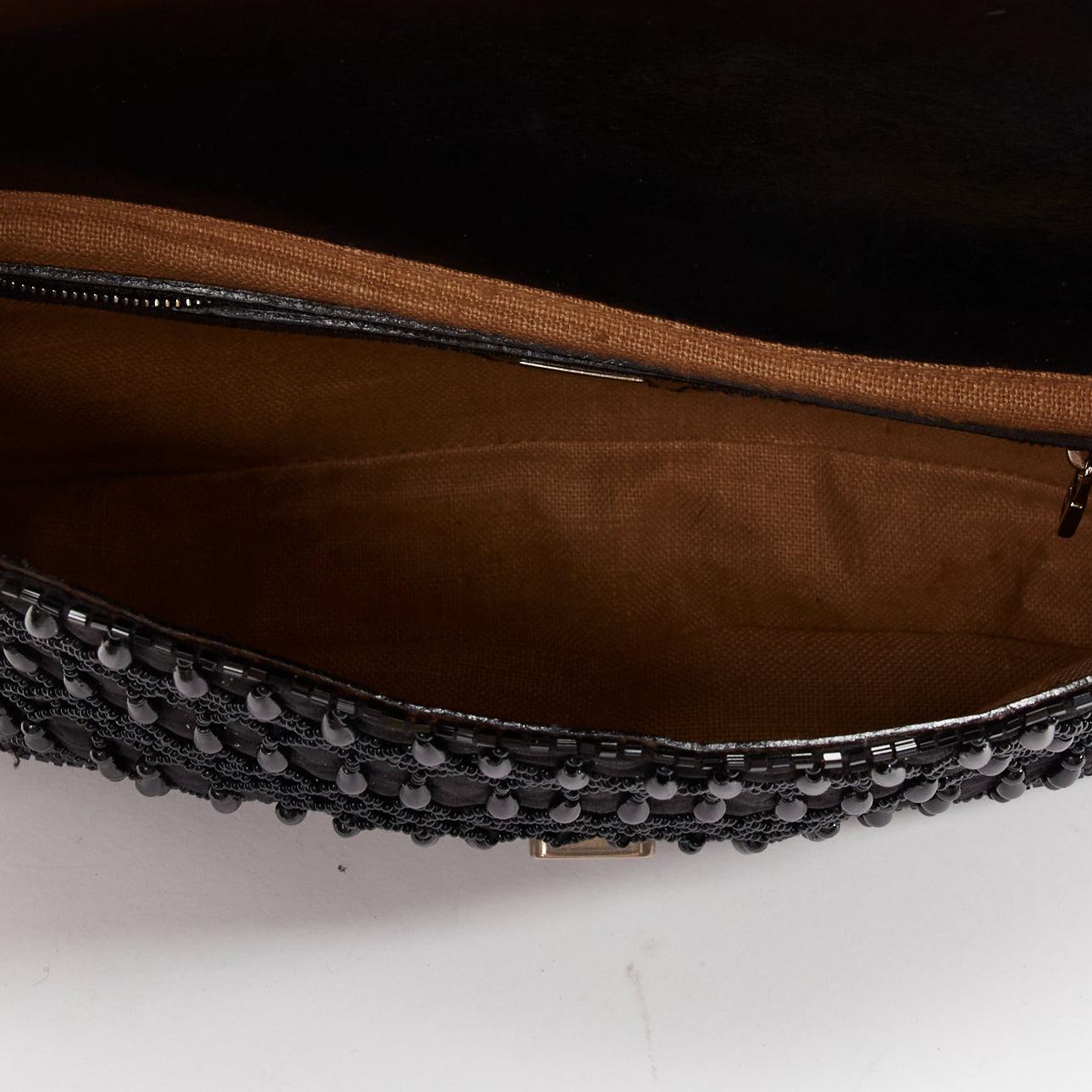 FENDI Baguette Vintage black intricate beaded FF logo black leather buckle bag 4