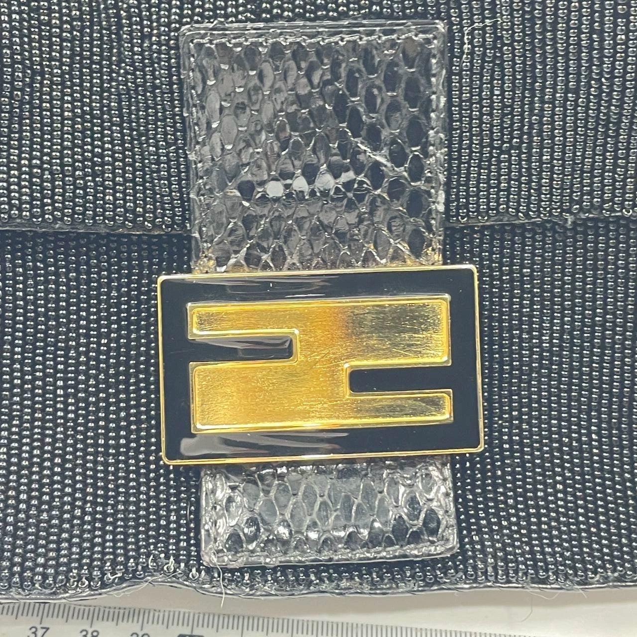 Fendi Baguette Vintage Black Round Beads with Snake Skin Strap 7