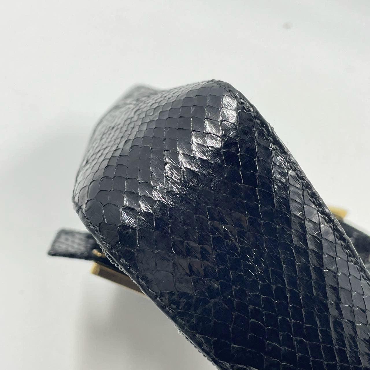 Fendi Baguette Vintage Black Round Beads with Snake Skin Strap 11
