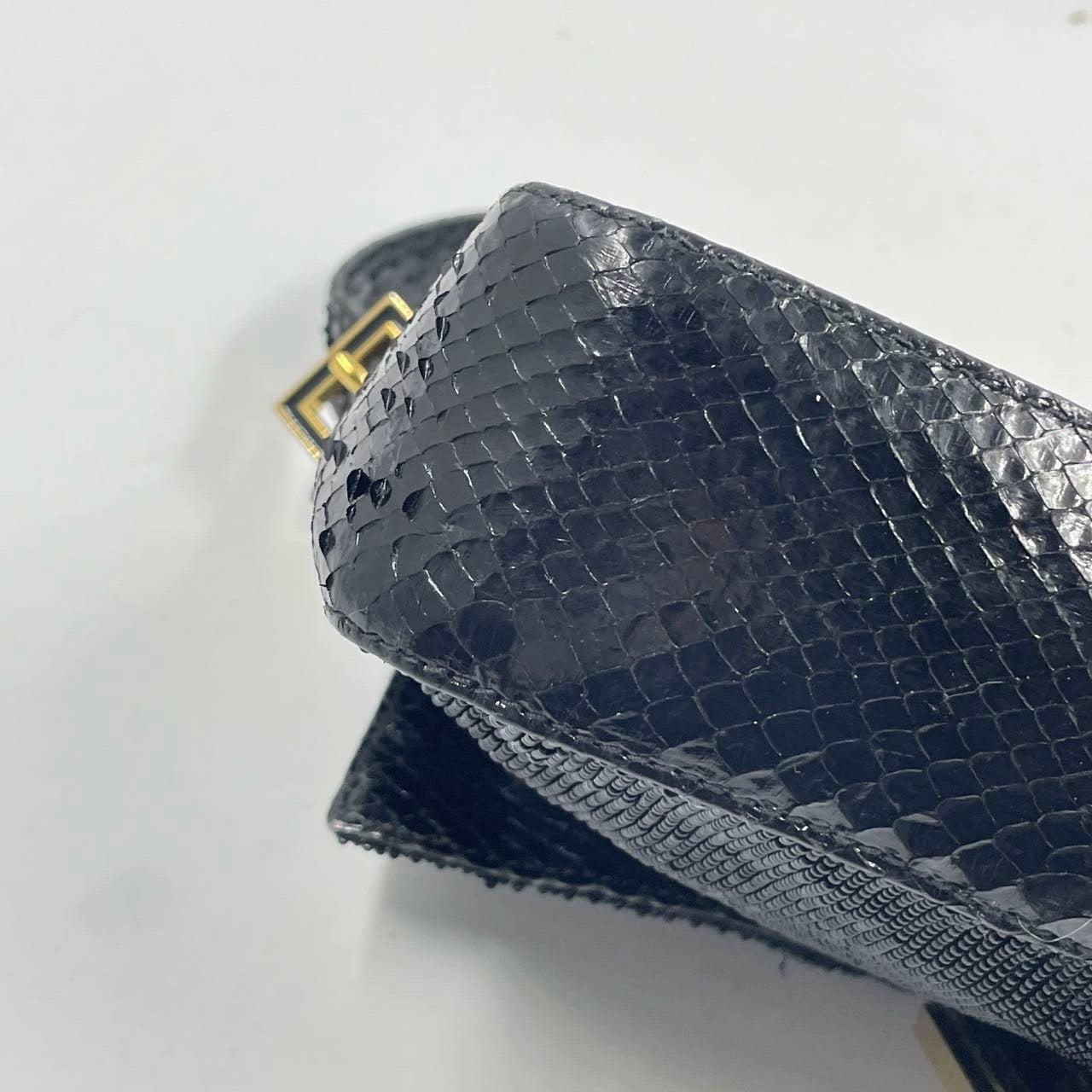 Fendi Baguette Vintage Black Round Beads with Snake Skin Strap 12
