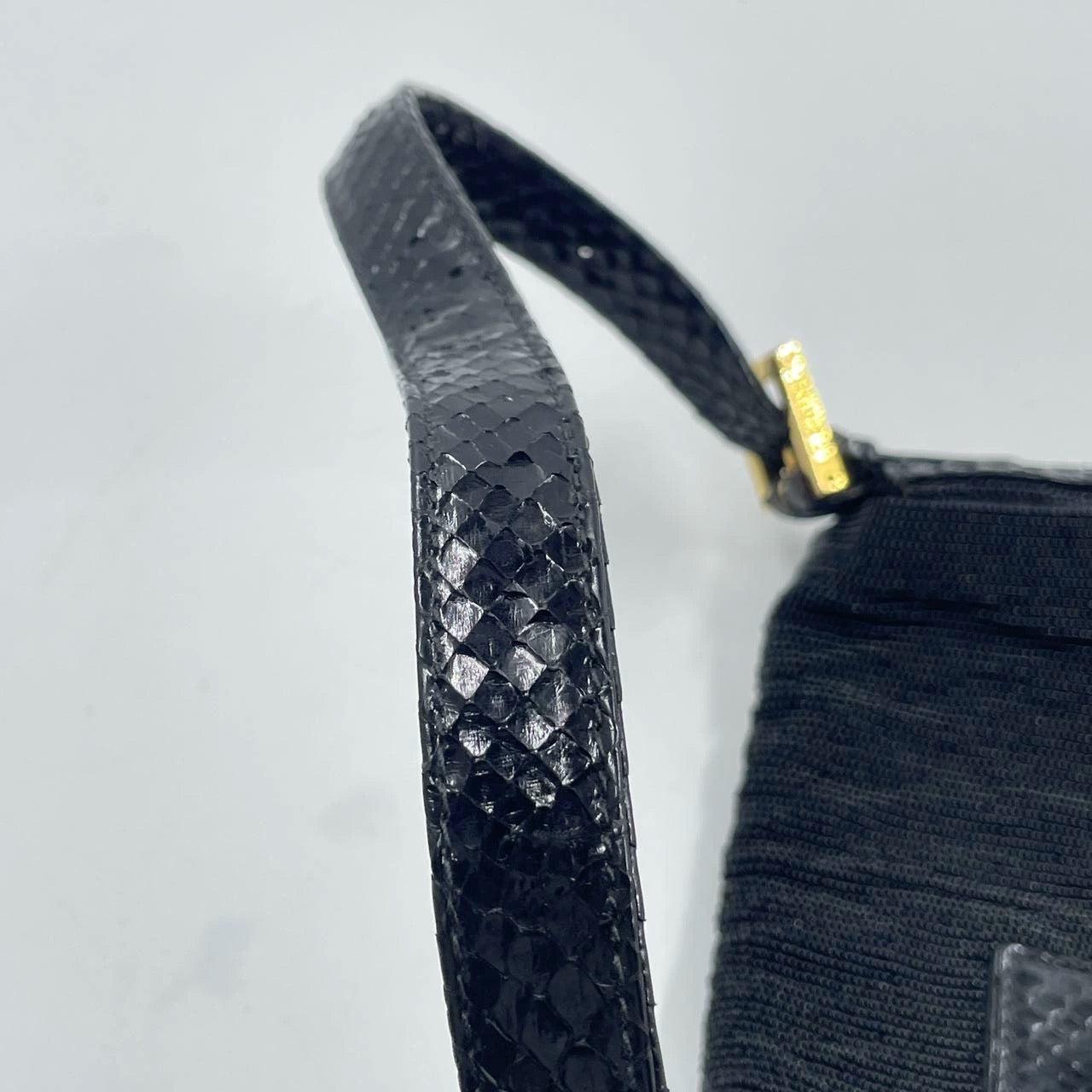 Fendi Baguette Vintage Black Round Beads with Snake Skin Strap 13