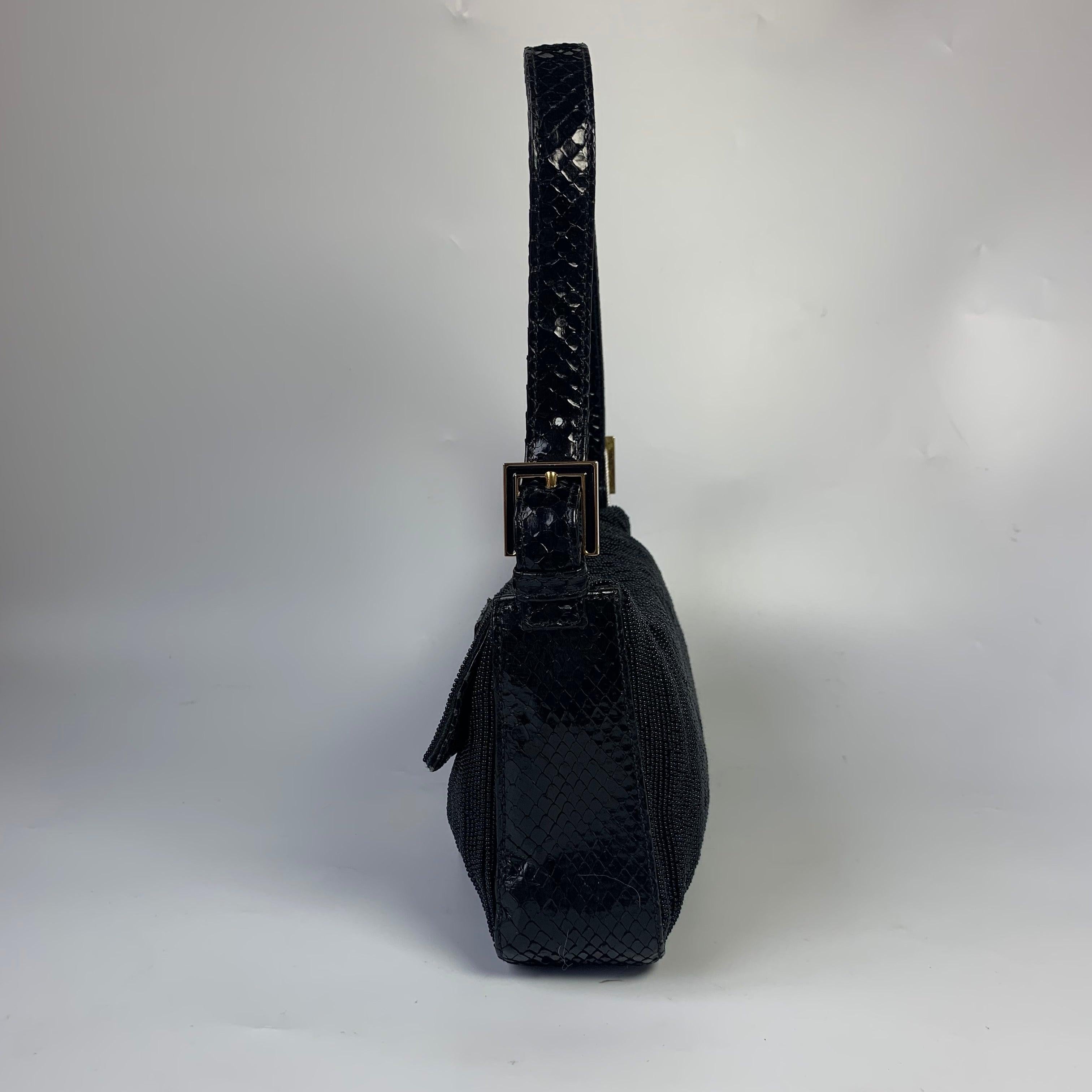 Women's Fendi Baguette Vintage Black Round Beads with Snake Skin Strap