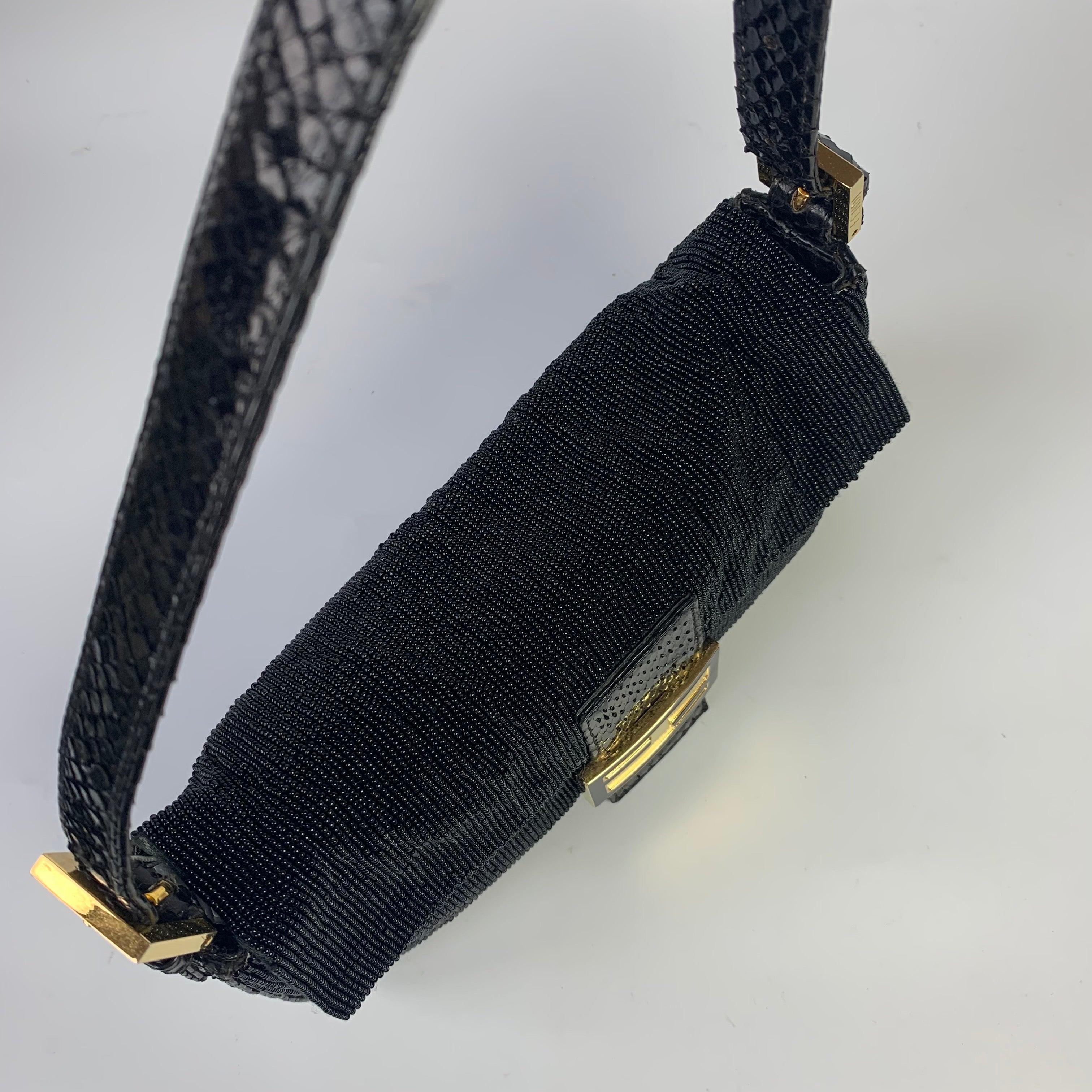 Fendi Baguette Vintage Black Round Beads with Snake Skin Strap 1