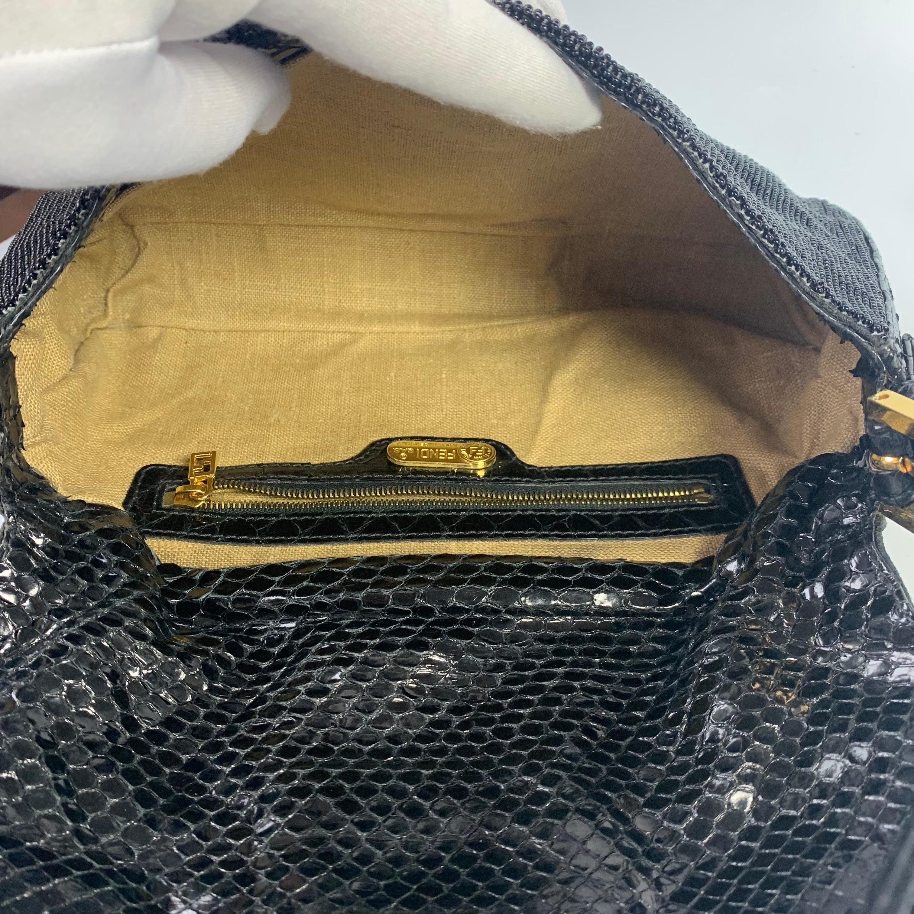 Fendi Baguette Vintage Black Round Beads with Snake Skin Strap 2