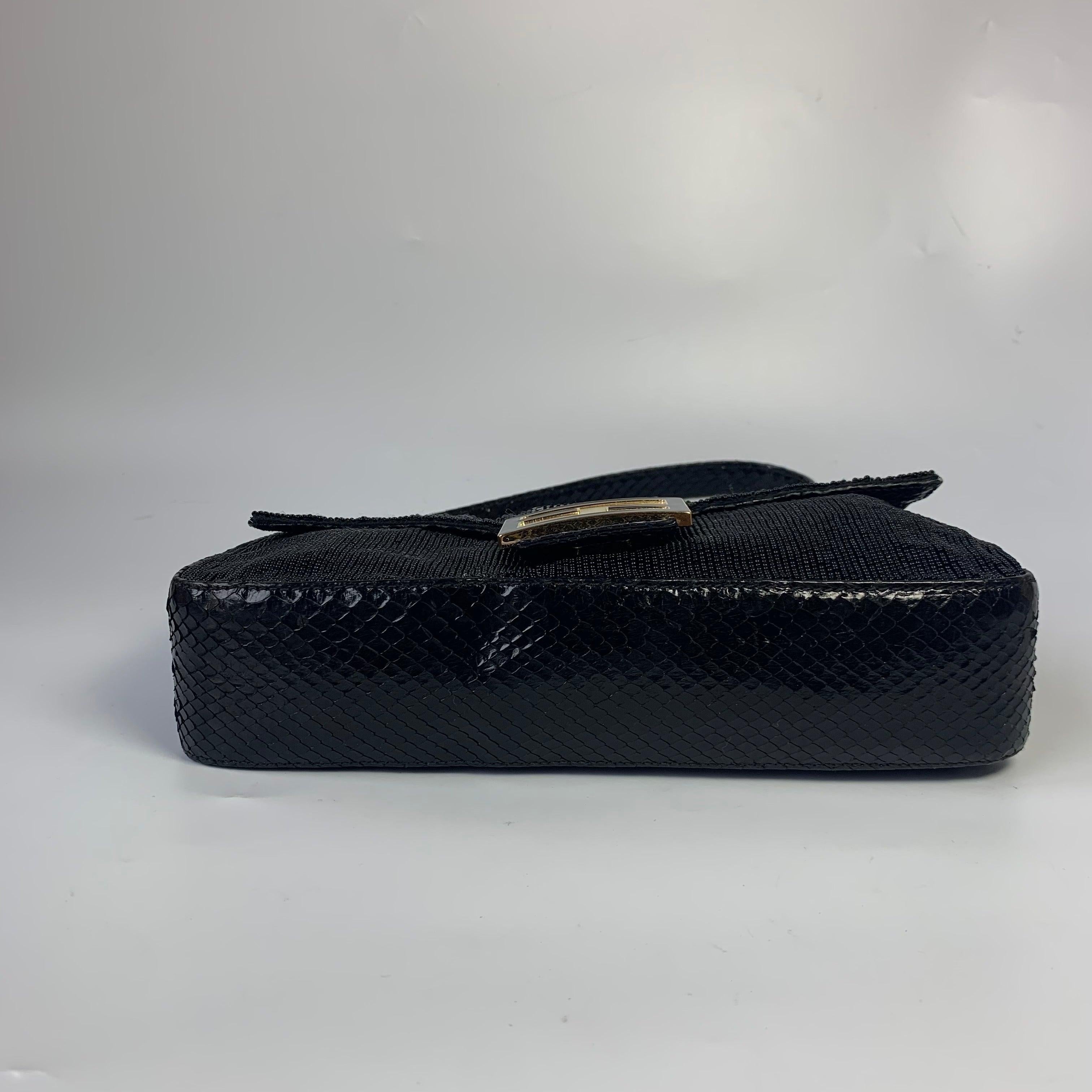 Fendi Baguette Vintage Black Round Beads with Snake Skin Strap 3