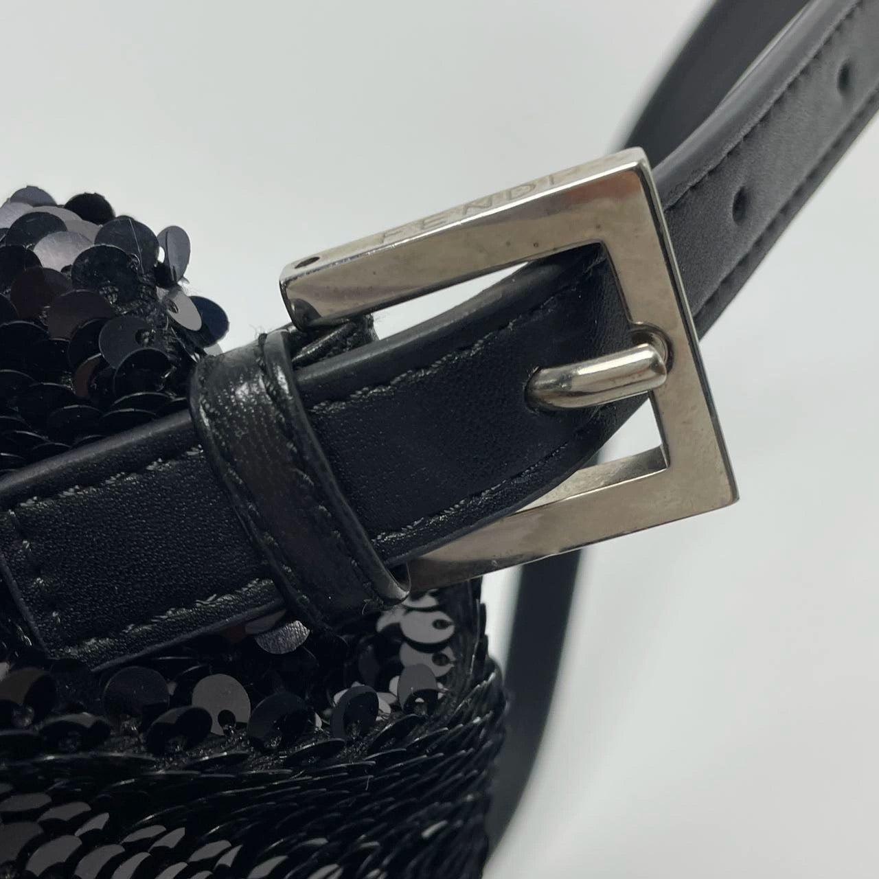 Fendi Baguette Vintage Black Sequins and Leather For Sale 11