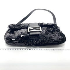 Fendi Baguette Vintage Sequins et cuir noirs