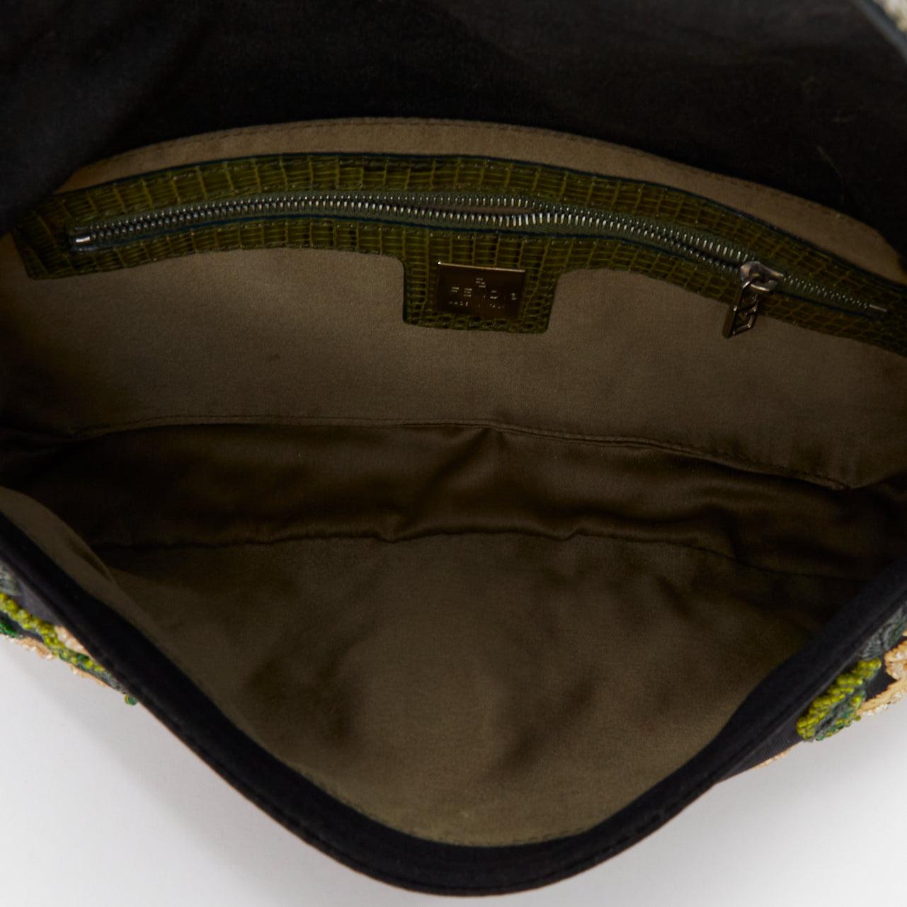 FENDI Baguette Vintage black yellow beaded flower scaled leather underarm bag 5