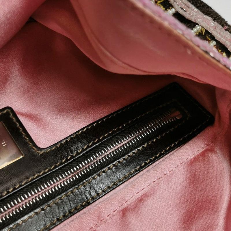 Fendi Baguette Vintage Brown Canvas with embroidery sequins mirrors and tassels 6