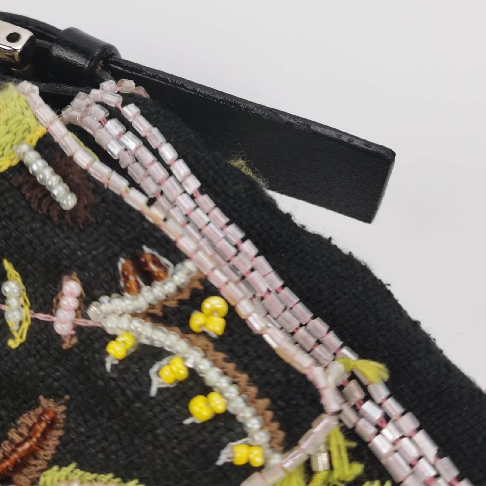 Fendi Baguette Vintage Brown Canvas with embroidery sequins mirrors and tassels 6