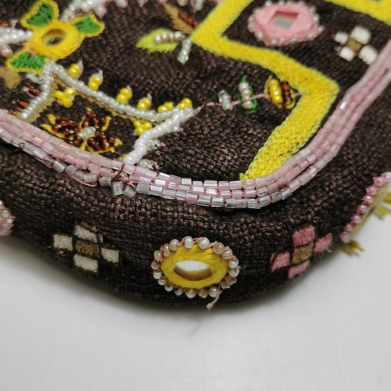 Fendi Baguette Vintage Brown Canvas with embroidery sequins mirrors and tassels 8