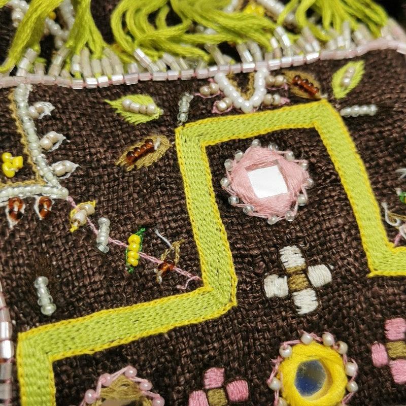 Fendi Baguette Vintage Brown Canvas with embroidery sequins mirrors and tassels 8