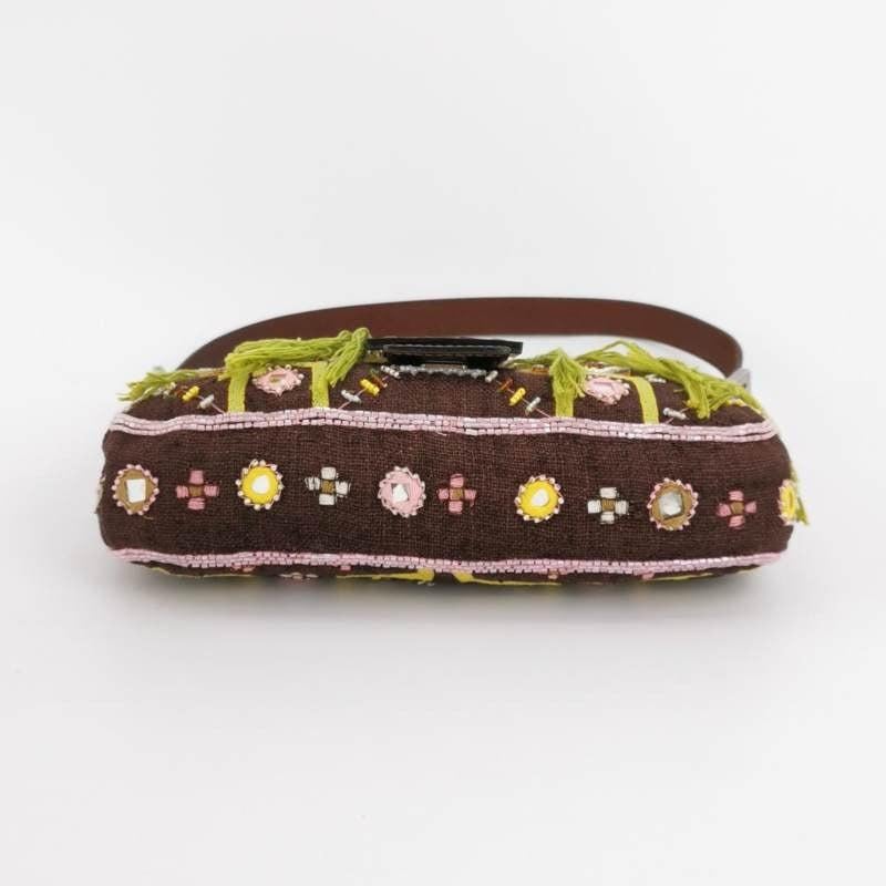 Fendi Baguette Vintage Brown Canvas with embroidery sequins mirrors and tassels 1