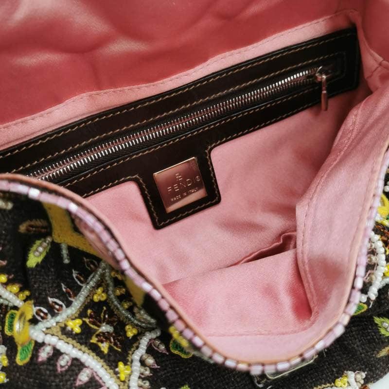 Fendi Baguette Vintage Brown Canvas with embroidery sequins mirrors and tassels 3